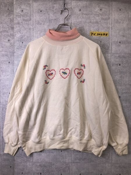 SPORTS ACCENT レディース シンガポール製 裏起毛 タートルネック ラグラン スウェットトレーナー 大きいサイズ XL アイボリー拍卖