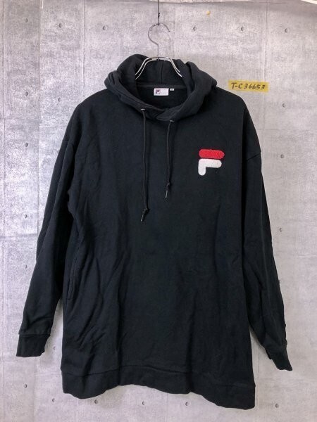 FILA フィラ メンズ ロゴアップリケ スウェットプルパーカー M 黒拍卖
