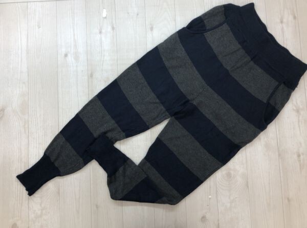 shelter davin レトロ ドメスティック MORI-KEI 古着 ワイドボーダー ハイウエスト イージー ニット パンツ ボトムス レディース 紺 グレー拍卖