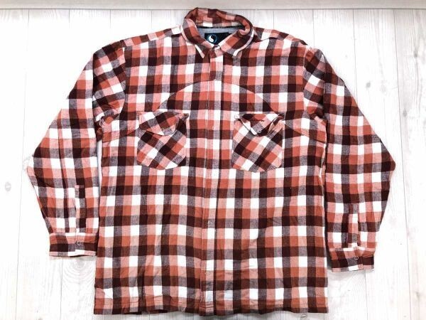 T&C Surf Designs レトロ アメカジ サーフ チェック コットンネル CPOシャツジャケット スナップボタン メンズ 裏地有り 綿100% L オレンジ拍卖