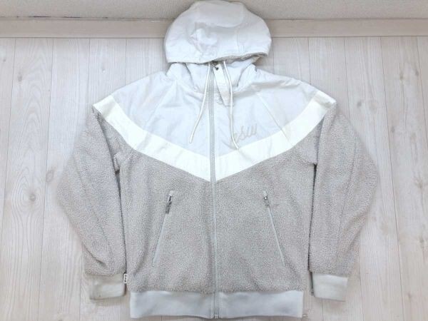 ナイキ NIKE アメカジ スポーツ ストリート ボアフリース 異素材切替 ジップアップ パーカー ジャケット メンズ ナイロン100% S ベージュ拍卖