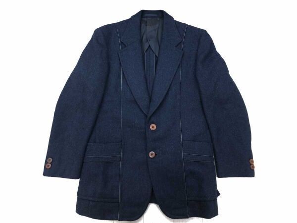 SOBIEN レトロ トラッド クラシック フォーマル パイピング テーラード ジャケット メンズ ウール100% 背抜き サイドベンツ A5 紺拍卖