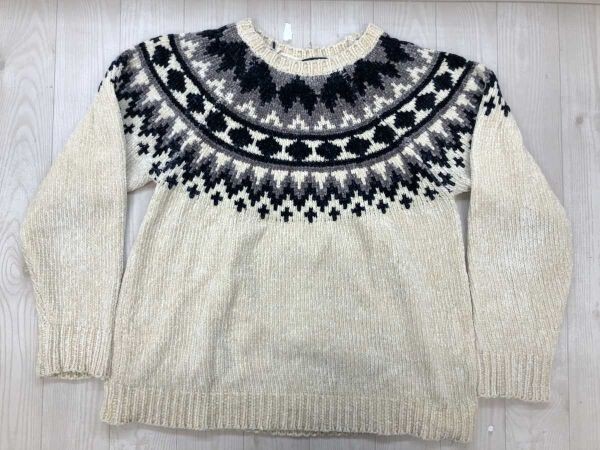 アーバンリサーチ URBAN RESEARCH レトロ トラッド 北欧 フェアアイル 幾何学模様 求心柄 モールニット セーター レディース 40 生成り拍卖