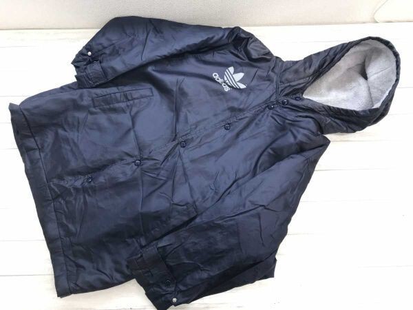 アディダス adidas レトロ スポーツ ストリート ビッグ トレフォイル ベンチコート パーカー ジャケット メンズ 裏ボア 日本製 M 紺拍卖