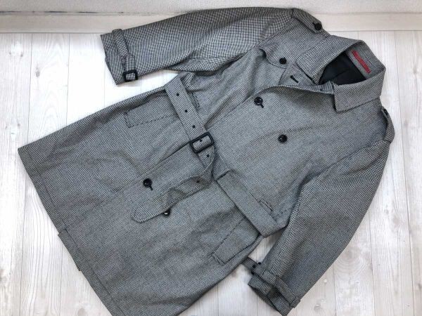 オリヒカ ORIHICA クラシック トラッド ビジネス 千鳥格子 エポレット ダブル トレンチ コート メンズ ポリエステル100% 3L 白黒拍卖