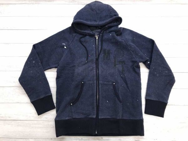 アバハウス ABAHOUSE レトロ アメカジ カレッジ 飛沫 クラッシュペイント ジップアップ スウェット パーカー レディース 裏起毛 3 紺拍卖