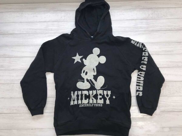 ディズニー DISNEY レトロ オールド アメカジ ストリート ミッキーマウス スウェット フーディー パーカー 裏起毛 綿100% 男女兼用 M 黒拍卖