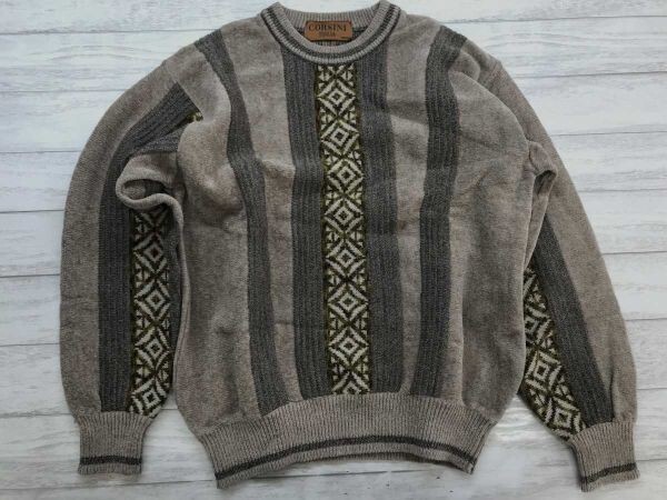 コルシーニ CORSINI ITALIA レトロ トラッド ユーロ ダイヤ柄 総柄 ジャガード編み モールニット セーター メンズ ウール混合 日本製 M 茶拍卖