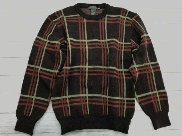 バリジオーニ イタリアーノ Varizioni Italiano オーバーチェック 長袖 ジャガード ニット セーター メンズ ウール100% 日本製 M 茶色拍卖