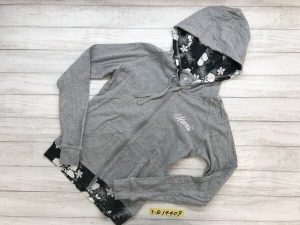 island design collection キッズ ハイビスカス 切替え 薄手 ラグラン ジップパーカー 大きいサイズ XL グレーカーキ白拍卖