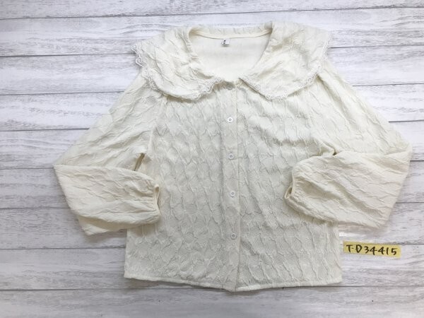 MBI LI TAO レディース ストレッチ◎ ボタニカル クレープ セーラーカラー カーディガン アイボリー拍卖