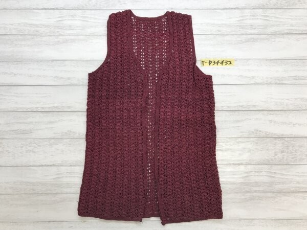 レディース あら編み レトロ トッパー ジレ ベスト ボルドー拍卖