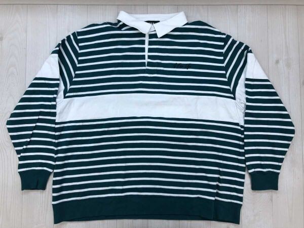 アズールバイマウジー AZUL BY MOUSSY アメカジ スポーツ ボーダー 長袖ポロシャツ ラガーシャツ 男女兼用 コットン100% F 緑白拍卖