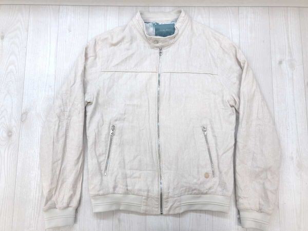 ザラ ZARA レトロ アメカジ スタンドカラー ジップアップ 綿麻 コットンリネン ブルゾン シングル ライダース ジャケット メンズ M 生成り拍卖