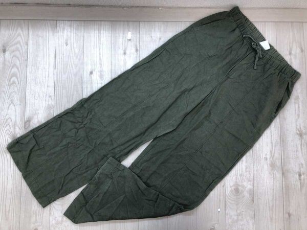 ギャップ GAP アメカジ 民族エスニック ストリート リネン混合 イージー ワイド パンツ ボトムス メンズ 麻55% レーヨン45% S カーキ拍卖