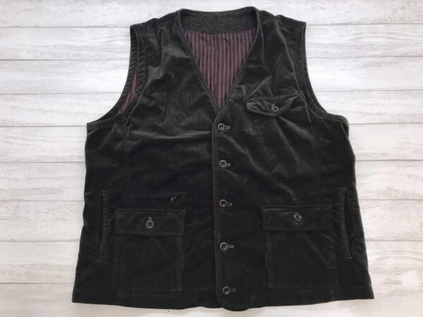 アラミス ARAMIS レトロ トラッド クラシック 細畝コーデュロイ Vネック ベスト 裏地ストライプ メンズ ポリエステル100% 52 こげ茶拍卖