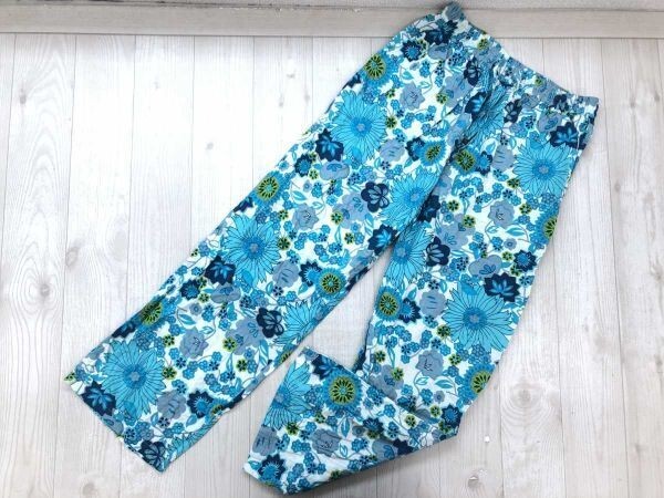 シャンティ SHANTI オリエンタル リゾート 民族エスニック 花柄 プリント総柄 イージー パンツ 薄手 レディース ウエスト紐付き ブルー拍卖