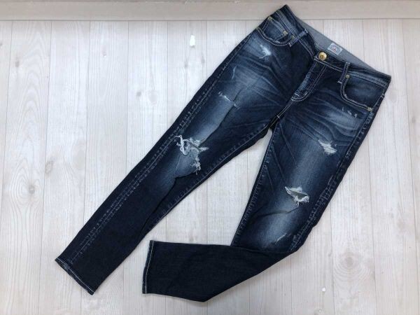 ロデオクラウンズ ワイドボウル RODEO CROWNS WIDE BOWL ダメージ加工 翼ステッチ ストレッチ デニム パンツ ジーンズ レディース 2 青紺拍卖