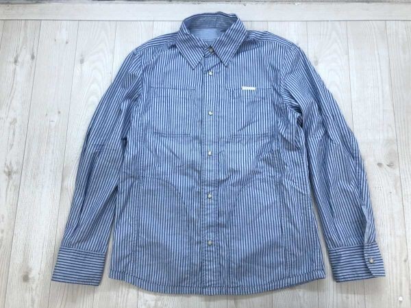 インターメッツォ INTERMEZZO レトロ トラッド ストライプ スナップボタン リバーシブル 長袖シャツ メンズ 綿100% M 青水色拍卖