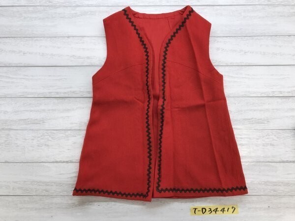 レディース 裏地あり チロリアンテープ ジレ ベスト 小さいサイズ 赤カーキ拍卖
