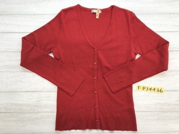 ZAZIE レディース 日本製 細身 Vネック ニットカーディガン M 赤拍卖
