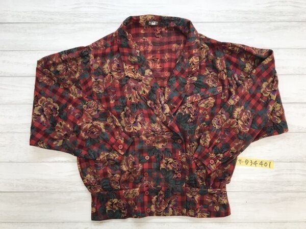 ALLORA レディース ボタニカル チェック 薄手 レトロ ダブルジャケット 9 赤系拍卖
