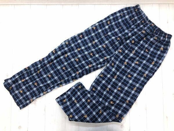 オールド レトロ トラッド 古着 犬 ワンちゃん チェック ルームウエア イージー パジャマ パンツ ボトムス メンズ 紺拍卖