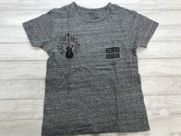 シップス SHIPS CHELSEA GUITARS チェルシーギター PEACE LOVE&MUSIC イラスト 霜降り 半袖Tシャツ メンズ コットン100% S 杢グレー拍卖
