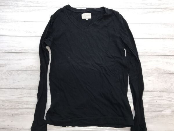 FACTOTUM ファクトタム 00’s y2k ストリート ロック モード ドメスティック メンズ 古着 カシミヤ混 Vネック 長袖カットソー 薄手 46 黒拍卖