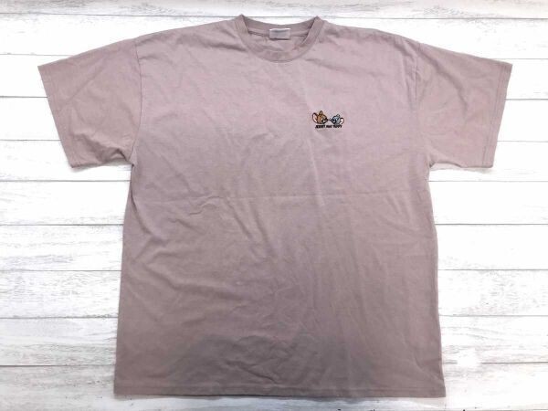 TOM AND JERRY トムとジェリー タフィー アメコミ キャラクター 刺繍 ビッグシルエット 半袖Tシャツ メンズ L くすみピンク拍卖