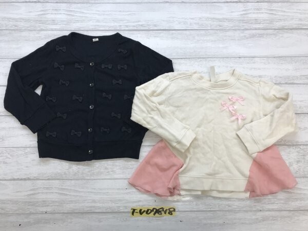 Angel Love・SUNNY キッズ 女の子 リボン 長袖カットソー・カーディガン 2点セット まとめ売り 100 黒・ピンクアイボリー拍卖