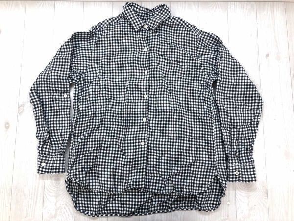ナノユニバース チェック nano universe FrenchLinen ギンガムチェック ロールアップ 長袖シャツ レディース 麻リネン100% 38 黒白拍卖