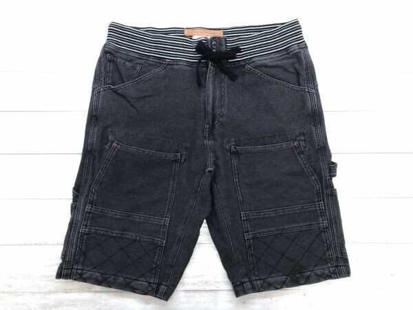 クリフメイヤー KRIFF MAYER アメカジ 西海岸 ワーク ウエストリブ切替 ハーフ ショートペインターパンツ メンズ コットン混合 S 黒拍卖