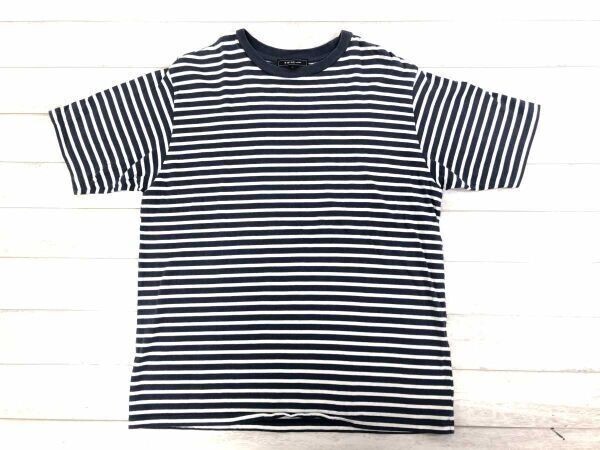 ビーミング by ビームス B:MING by BEAMS レトロ アメカジ マリン ボーダー 総柄 半袖Tシャツ メンズ コットン100% L 紺白拍卖