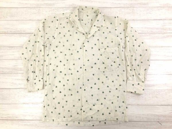 レトロ オールド クラシック ボタニカル リーフ 葉っぱ×ドット 総柄 オープンカラー 長袖 開襟 シャツ ブラウス レディース 生成り拍卖
