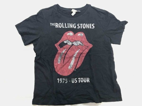 エイチアンドエム H&M ローリングストーンズ The Rolling Stones コラボ ロック バンドT ビッグプリント 半袖Tシャツ レディース M 黒拍卖