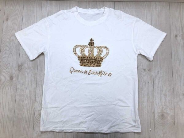 Tanppoppo Y2K セレカジ マクブリング 王冠 クラウン ラメ ラインストーン パール Queen of Everything 半袖Tシャツ レディース 綿100% 白拍卖