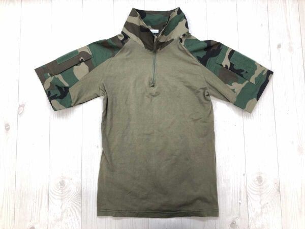 Y2K ミリタリー ギャル 古着 ウッドランド 迷彩カモフラージュ切替 ハーフジップ ポロシャツ レディース スリーブポケット 綿混合 M カーキ拍卖