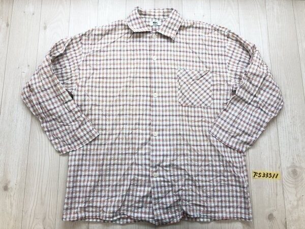 LACOSTE ラコステ メンズ チェック柄 シアサッカー パジャマシャツ ホームウェア ベージュ赤水色拍卖