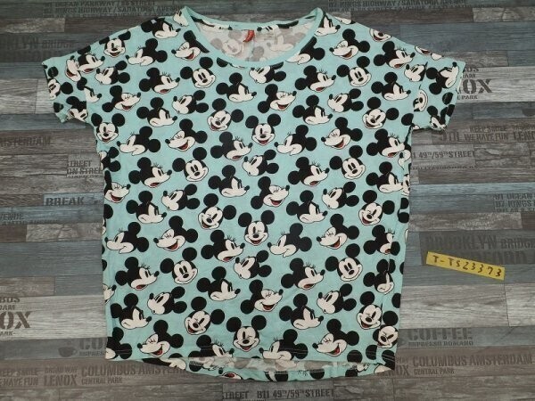 H&M エイチアンドエム レディース オールドミッキー&ミニー 総柄 半袖Tシャツ M 水色白黒拍卖