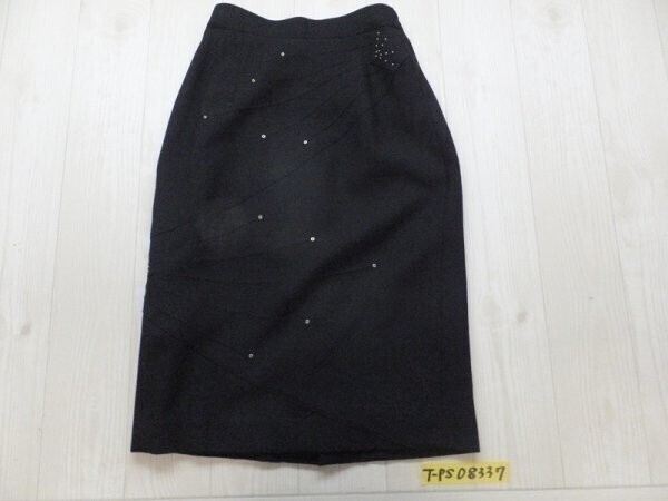KOOS レディース 膝丈 ビジュー付き ウールスカート 裏キュプラ 5 黒拍卖
