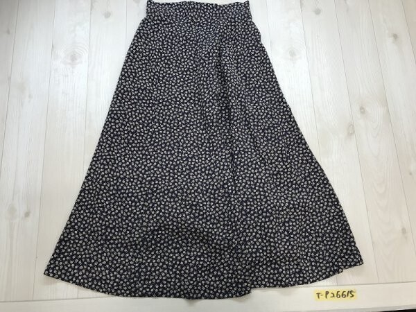 CRAYON レディース 小花柄 日本製 裏地 バックジップ Aライン ロングスカート M ネイビーベージュ拍卖