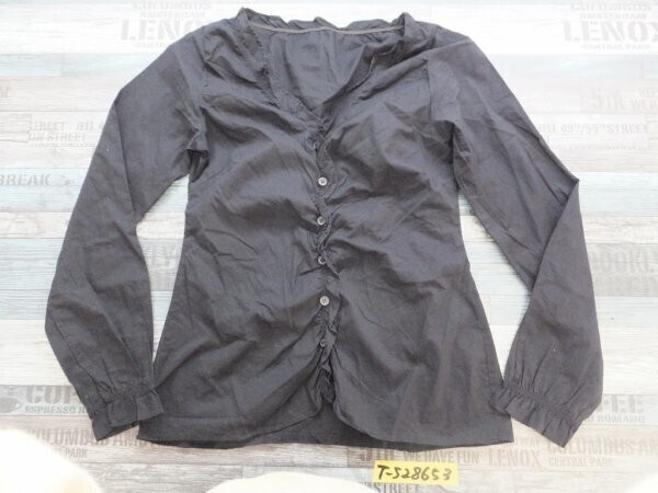 BEANS レディース Vネック フロントフリル ストレッチシャツ M 黒拍卖