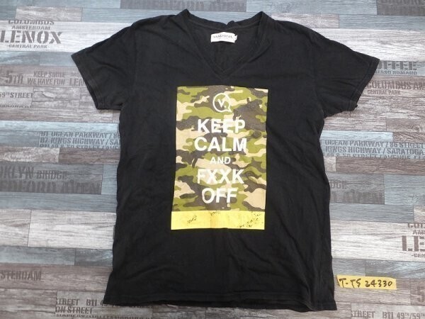 VANQUISH メンズ 迷彩ロゴプリント Vネック 半袖Tシャツ L 黒カーキ黄色他拍卖