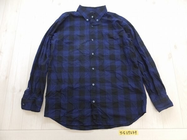 ORIGINAL STITCH メンズ ブロックチェック ボタンダウン 長袖シャツ 紺黒拍卖