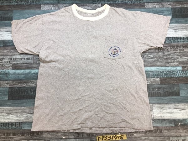 Tommy Hilfiger トミー ヒルフィガー メンズ マリンプリント 胸ポケット 半袖Tシャツ 杢グレー拍卖