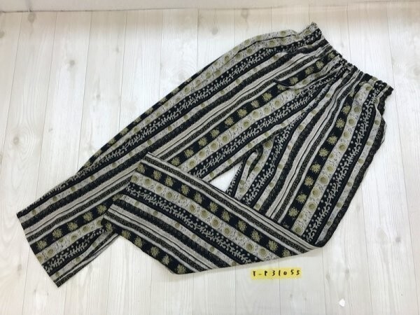 レディース ボタニカル ストライプ 薄手 パンツ 黒ライトグレーなど拍卖