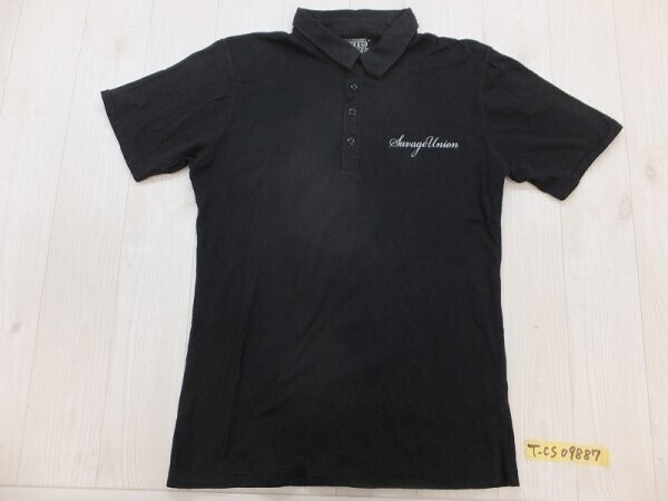 STOOGE&CO ストゥージアンドコー メンズ バックライトストーン ドクロ 半袖ポロシャツ M 黒拍卖