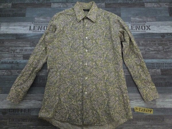 TAILOR FUKUOKA メンズ 日本製 ボタニカル柄 長袖シャツ 黄緑×ベージュ拍卖