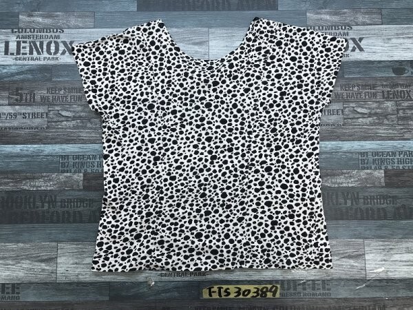 BEAUTE CLAIRE レディース チーター柄 Vネックバック フレンチスリーブ Tシャツ 黒白拍卖